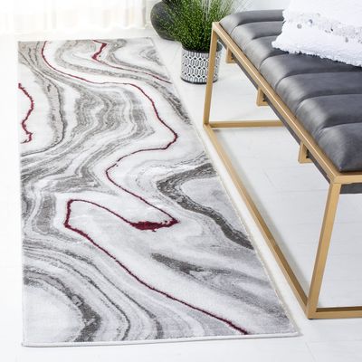 SAFAVIEH Craft Collection Runner Rug - 2'3" x 8', Grey & Wine, Modern Abstract Marble Pattern Design, Non-Shedding & Easy Care, Ideal for High Traffic Areas in Living Room, Bedroom (CFT819S)
