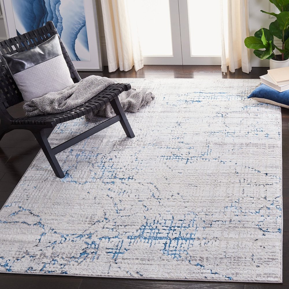 SAFAVIEH Amelia Collection Accent Rug - 4'5" x 6'5", Grey & Blue, Modern Abstract Design, Non-Shedding & Easy Care, Ideal for High Traffic Areas in Entryway, Living Room, Bedroom (ALA248G)