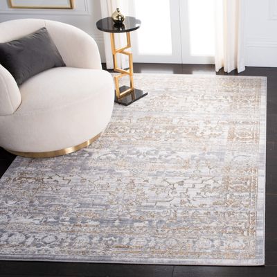 SAFAVIEH Orchard Collection Accent Rug - 4'5" x 6'5", Grey & Gold, Vintage Distressed Design, Non-Shedding & Easy Care, Ideal for High Traffic Areas in Entryway, Living Room, Bedroom (ORC677F)