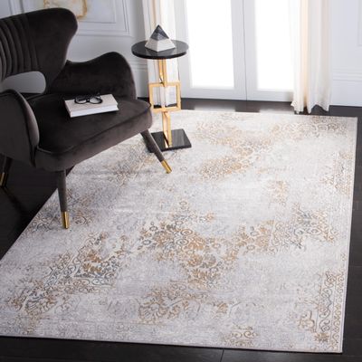 SAFAVIEH Orchard Collection Accent Rug - 4'5" x 6'5", Grey & Gold, Oriental Distressed Design, Non-Shedding & Easy Care, Ideal for High Traffic Areas in Entryway, Living Room, Bedroom (ORC684G)