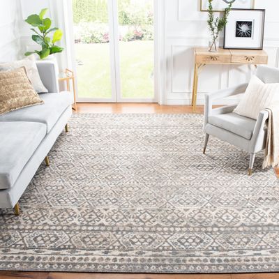 SAFAVIEH Area Rug 8x10 - Pyramid Collection - Large - Ivory & Charcoal, Moroccan Boho Tribal Design, Non-Shedding & Easy Cleaning, Ideal for Living Room, Bedroom, Office, Dining Space (PYR260A)