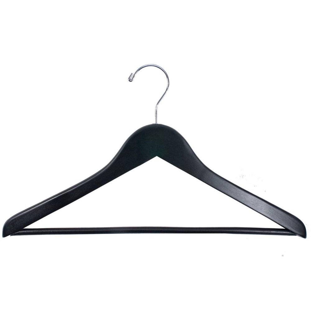 NAHANCO 8217CH20 Economy Wooden Suit Hanger with Attached Pant Bar, Chrome Hook, 17", Black (Pack of 20)