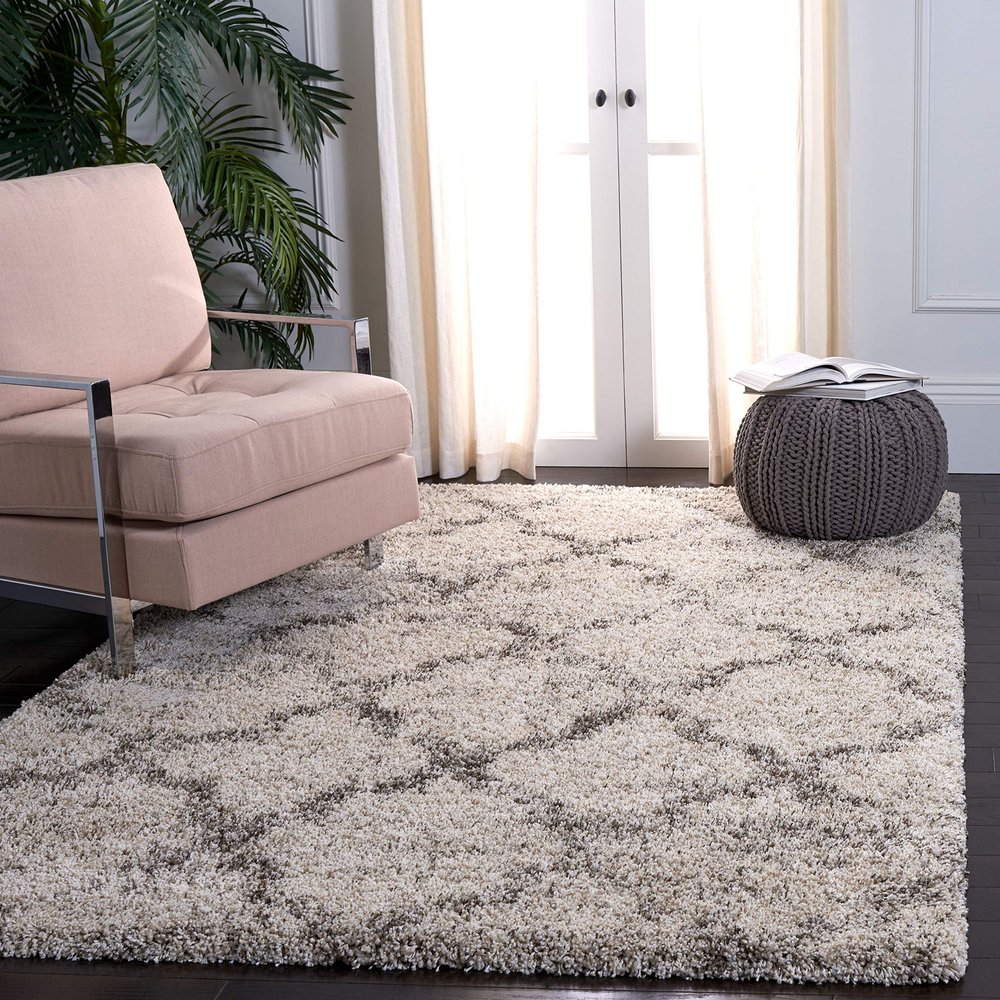 SAFAVIEH Area Rug 8x10 - Hudson Shag Collection - Large - Ivory & Grey, Trellis Pattern, Non-Shedding & Easy Cleaning, Ultra Plush Thick Pile, Ideal for Living Room, Bedroom, Dining Space (SGH269A)