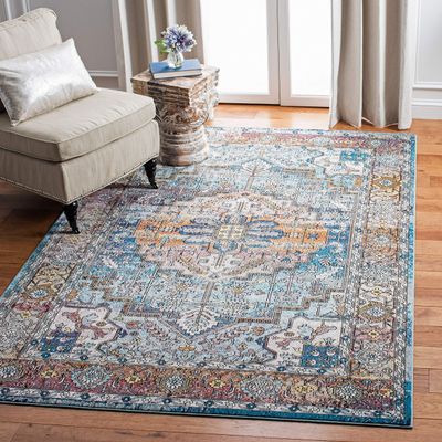 SAFAVIEH Area Rug 8x10 - Aria Collection - Large - Turquoise & Light Orange, Boho Medallion Distressed Design, Non-Shedding & Easy Cleaning, Ideal for Living Room, Bedroom, Dining Space (ARA191K)