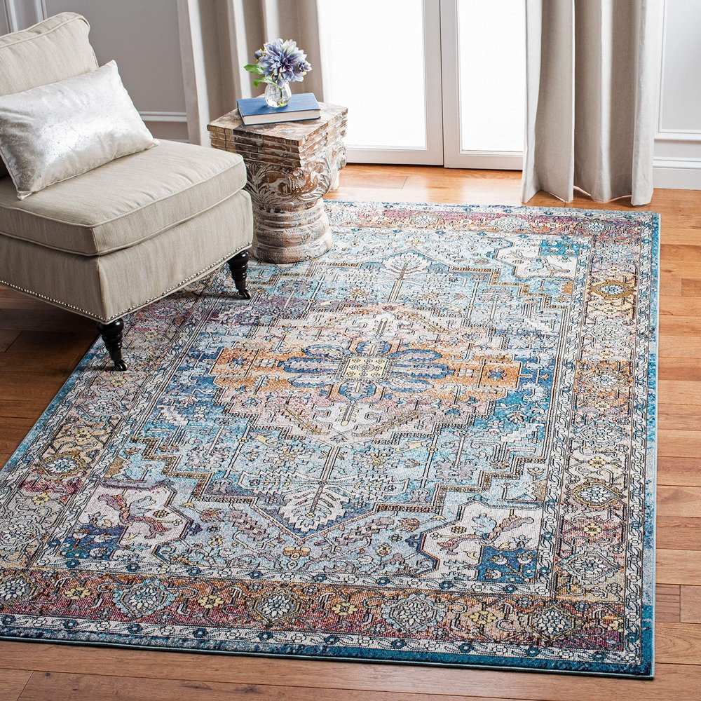 SAFAVIEH Area Rug 8x10 - Aria Collection - Large - Turquoise & Light Orange, Boho Medallion Distressed Design, Non-Shedding & Easy Cleaning, Ideal for Living Room, Bedroom, Dining Space (ARA191K)