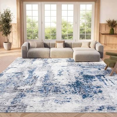 SAFAVIEH Area Rug 8x10 - Amelia Collection - Large - Grey & Light Blue, Modern Design, Non-Shedding & Easy Cleaning, Ideal for Living Room, Bedroom, Office, Dining Space (ALA777G)