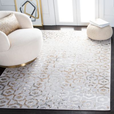 SAFAVIEH Orchard Collection Accent Rug - 4'5" x 6'5", Grey & Gold, Vintage Distressed Design, Non-Shedding & Easy Care, Ideal for High Traffic Areas in Entryway, Living Room, Bedroom (ORC608F)