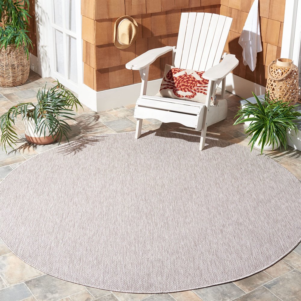SAFAVIEH Washable Rug Outdoor Courtyard Collection - 4' Round, Beige & Beige, Non-Shedding & Easy Cleaning, Ideal for Patio, Backyard, Mudroom (CY8520-36311)