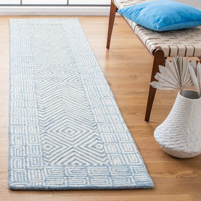 SAFAVIEH Roslyn Collection Runner Rug - 2'3" x 9', Light Blue & Ivory, Handmade Wool, Ideal for High Traffic Areas in Living Room, Bedroom (ROS353M)