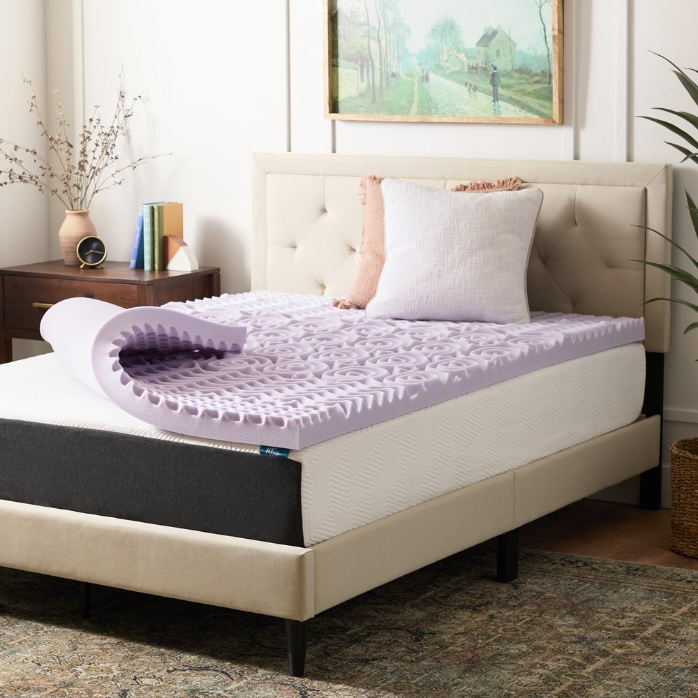 LUCID Lavender Infused 3 Inch Memory Foam Mattress Topper with 5 Zones King Size Plush Feel CertiPUR Certified Dorm Room Essentials