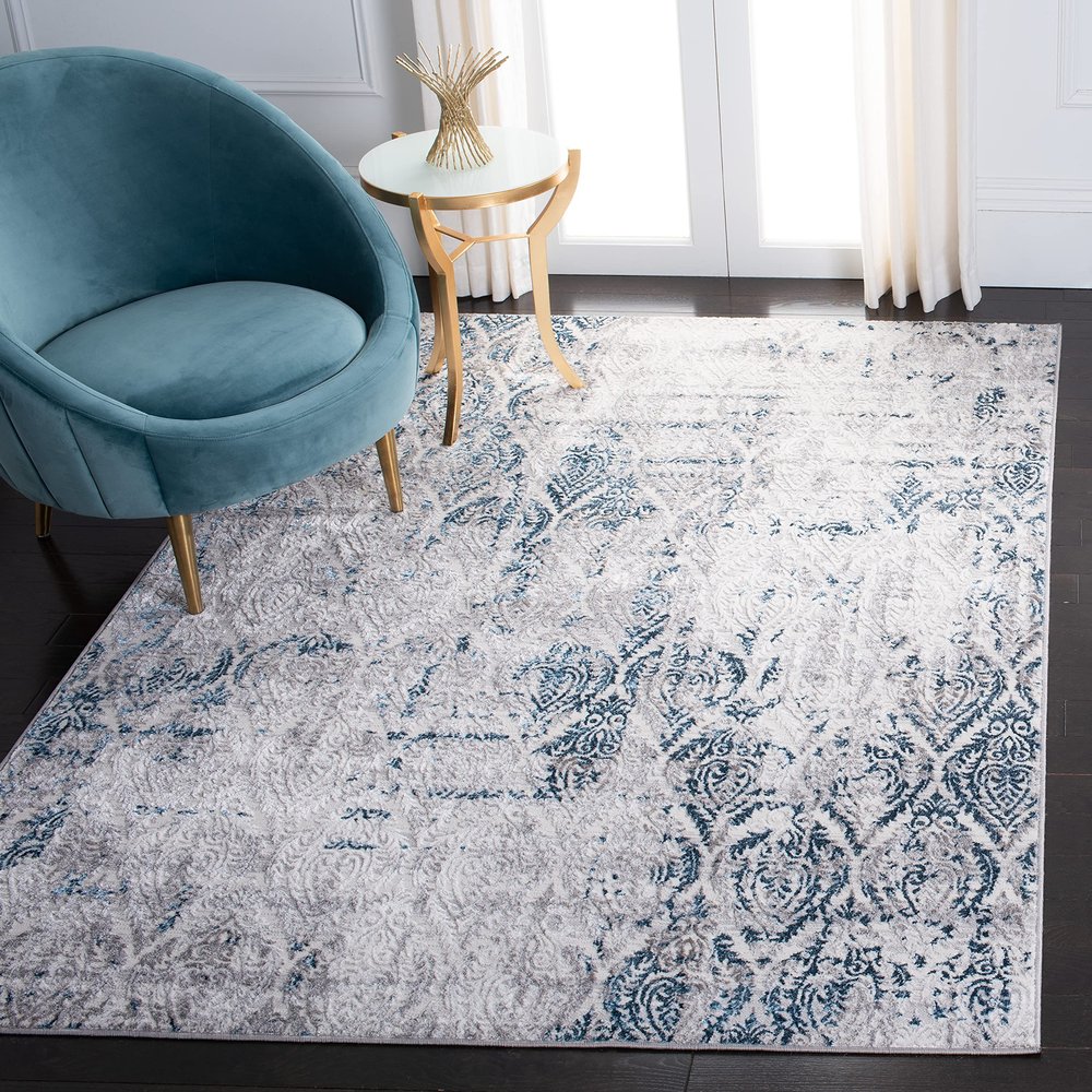 SAFAVIEH Area Rug 8x10 - Amelia Collection - Large - Grey & Blue, Modern Design, Non-Shedding & Easy Cleaning, Ideal for Living Room, Bedroom, Office, Dining Space (ALA279F)