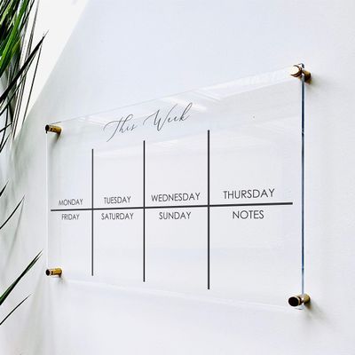 Large Clear Acrylic Weekly Calendar for wall | Dry-Erase Message White Board Calendar Wall Mounted Office Home Family Organization Tools Must Haves School Kids Adult Mom Teen Monthly Weekly ADHD Tools