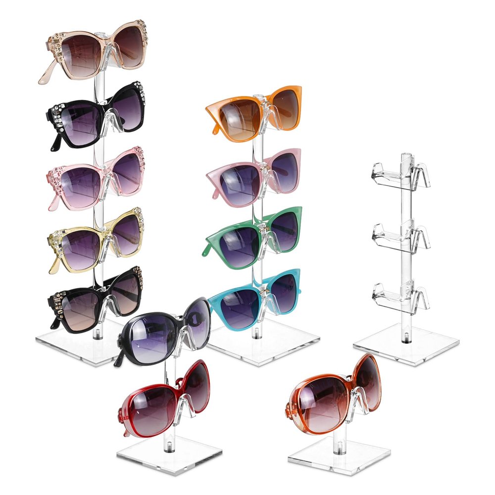 MOOCA 5 Pcs Premium Acrylic Glasses Stand, Eyewear Display, Sunglasses Organizer, Eyewear Holders, Sunglass Rack, with 5 Different Heights, Showcasing Up to 15 Pairs