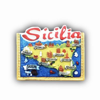 Sicily Italy 3D Map Refrigerator Magnet Resin Travel Souvenirs,Handmade Home & Kitchen Decoration Sicily Fridge Magnet Collection Gift