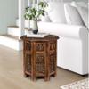 Lightnpro Handcrafted Wooden Round Accent Table - Vintage Farmhouse Octagonal Side End Table with Intricate Carvings for Living Room, Bedroom, Entryway - 18x18 Inch - Burnt view 1