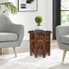 Lightnpro Handcrafted Wooden Round Accent Table - Vintage Farmhouse Octagonal Side End Table with Intricate Carvings for Living Room, Bedroom, Entryway - 18x18 Inch - Burnt view 4