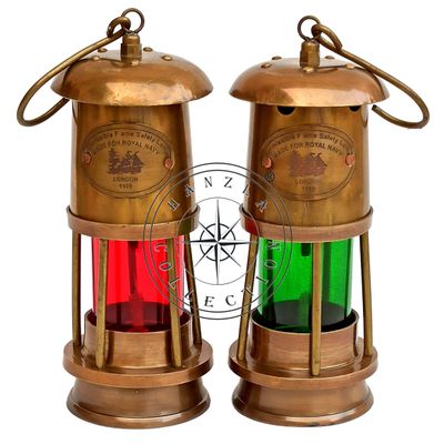 Hanzla Collection Set of 2 Antique Brass Minor Lamp Nautical Ship Boat Light Lantern Vintage Decor