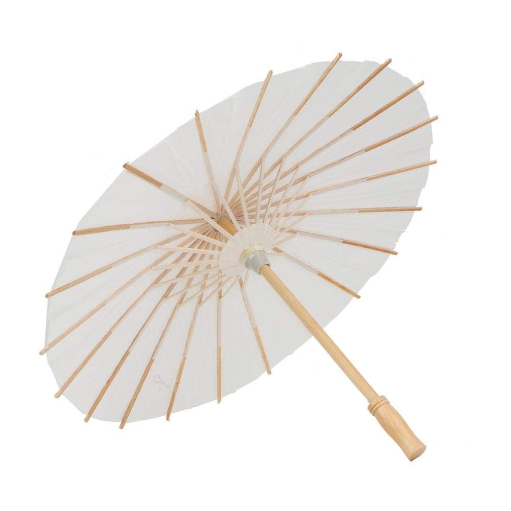 Weiyirot White Paper Umbrella, DIY Classic Paper Umbrella Parasol, Oiled Paper Umbrella Decor, Chinese Parasol for Weddings/Bridal/Party Decor/Role Playing/Photo Prop(39.5cm)