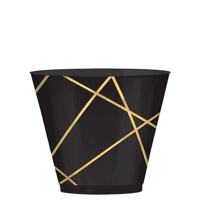 Black with Gold Geo Lines Plastic Cups - 24pc / 9oz