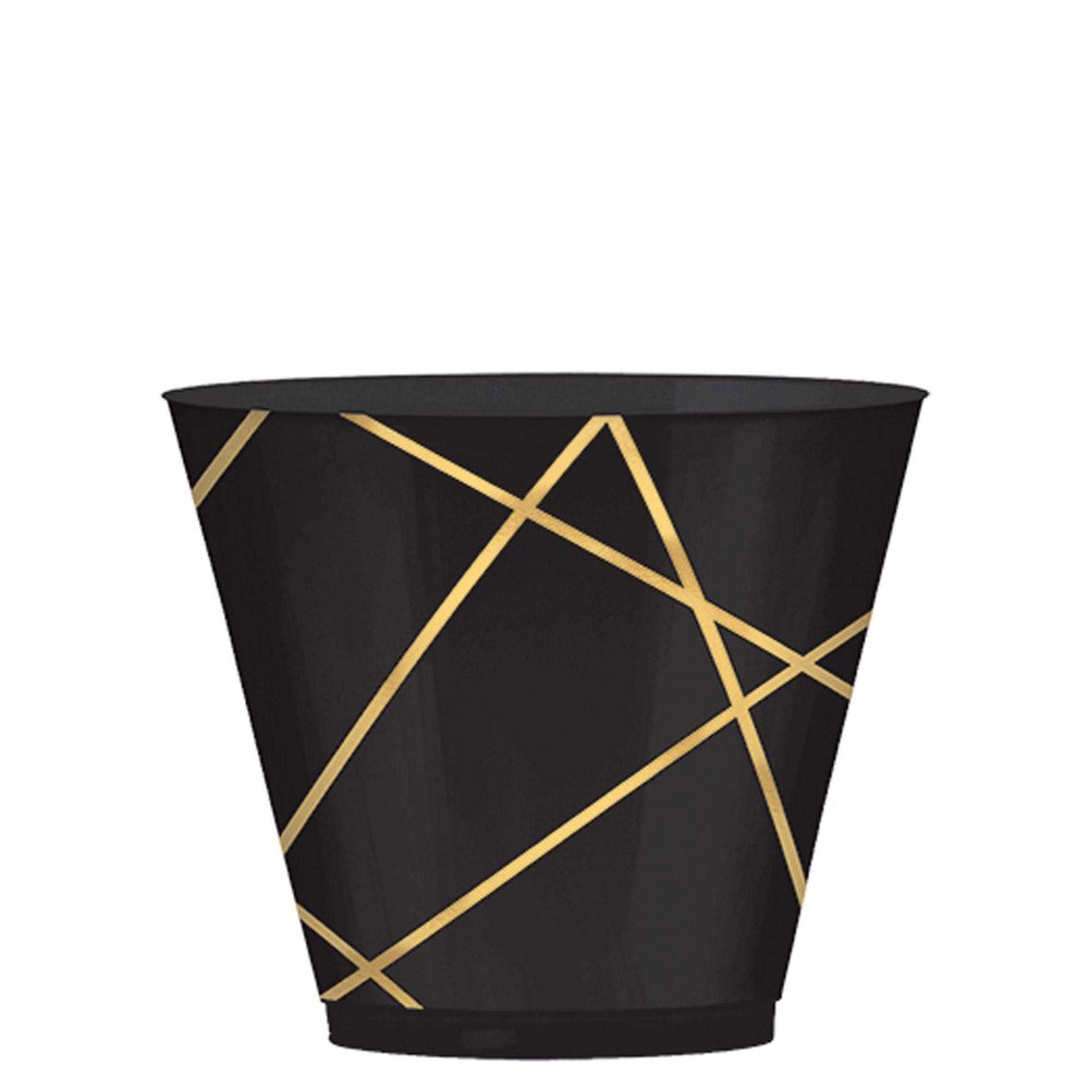 Black with Gold Geo Lines Plastic Cups - 24pc / 9oz