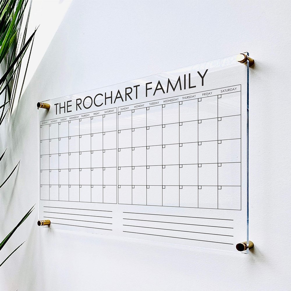 Large Clear Acrylic Monthly Calendar for wall | Dry-Erase Message White Board Calendar Wall Mounted Office Home Family Organization Tools Must Haves School Kids Adult Mom Teen Monthly Weekly ADHD Tool