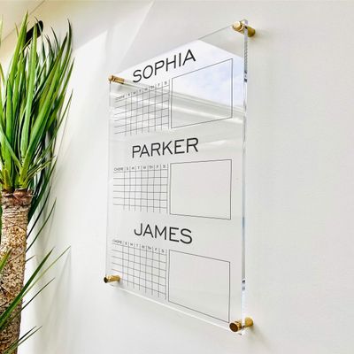 Large Clear Acrylic Chore Chart for wall | Dry-Erase Message White Board Calendar Wall Mounted Office Home Family Organization Tools Must Haves School Kids Adult Mom Teen Monthly Weekly ADHD Tools
