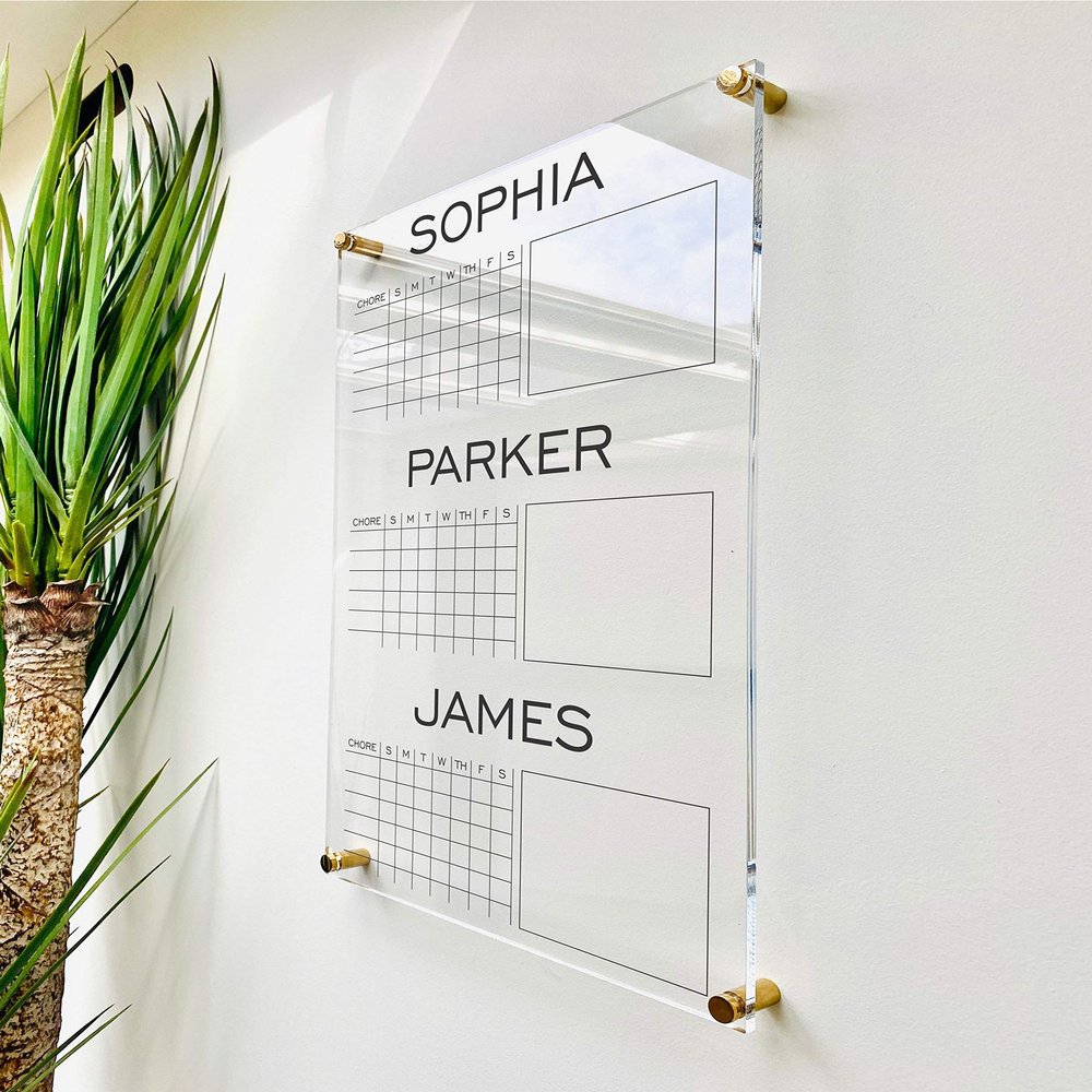 Large Clear Acrylic Chore Chart for wall | Dry-Erase Message White Board Calendar Wall Mounted Office Home Family Organization Tools Must Haves School Kids Adult Mom Teen Monthly Weekly ADHD Tools