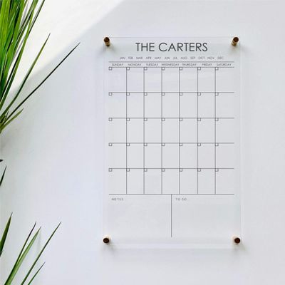 Large Clear Acrylic Monthly Calendar for wall | Dry-Erase Message White Board Calendar Wall Mounted Office Home Family Organization Tools Must Haves School Kids Adult Mom Teen Monthly Weekly ADHD Tool
