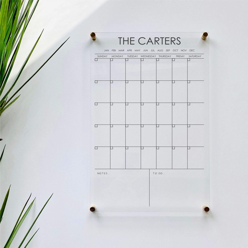 Large Clear Acrylic Monthly Calendar for wall | Dry-Erase Message White Board Calendar Wall Mounted Office Home Family Organization Tools Must Haves School Kids Adult Mom Teen Monthly Weekly ADHD Tool