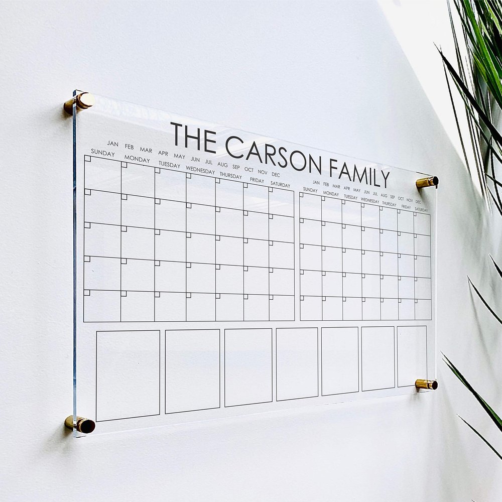Large Clear Acrylic Monthly Calendar for wall | Dry-Erase Message White Board Calendar Wall Mounted Office Home Family Organization Tools Must Haves School Kids Adult Mom Teen Monthly Weekly ADHD Tool