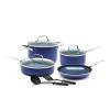 Blue Diamond 9 Piece Nonstick Cookware Set, Diamond Ceramic Pots & Pans, Dishwasher & Metal Utensil Safe, Non Toxic PFAS-Free, Kitchen Cooking Sauce & Saute Pans, Oven & Broiler to 600F, Blue view 1