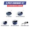 Blue Diamond 9 Piece Nonstick Cookware Set, Diamond Ceramic Pots & Pans, Dishwasher & Metal Utensil Safe, Non Toxic PFAS-Free, Kitchen Cooking Sauce & Saute Pans, Oven & Broiler to 600F, Blue view 3