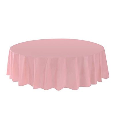 Allgala 144-Pack Bulk Case Lot Premium Plastic Table Cover Medium Weight Disposable Tablecloth-Round 84"-Pink-TC58409