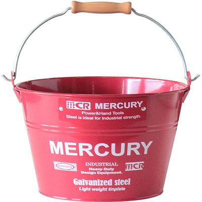 Mercury ME048141 Interior Bucket, Cleaning, Storage, Tin, Small, 1.9 gal (5 L), Camping, Outdoor, Firewood Storage, Red