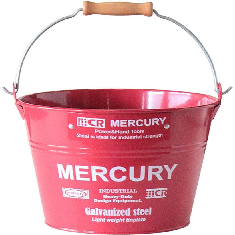 Mercury ME048141 Interior Bucket, Cleaning, Storage, Tin, Small, 1.9 gal (5 L), Camping, Outdoor, Firewood Storage, Red