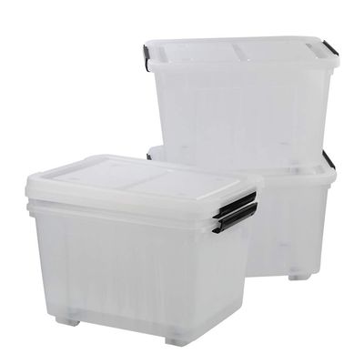 Callyne 30 L Clear Plastic Storage Box with Wheels, 4-Pack Clear Plastic Storage Latch Bin
