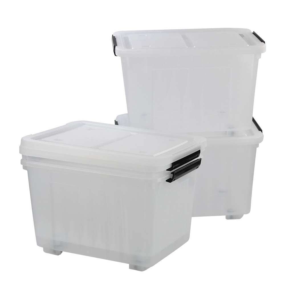 Callyne 30 L Clear Plastic Storage Box with Wheels, 4-Pack Clear Plastic Storage Latch Bin