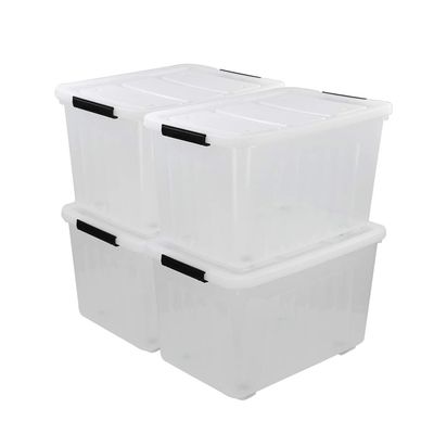 Callyne 70 L Clear Plastic Large Storage Box with Wheels, Set of 4 LargeLatch Plastic Box for Storage