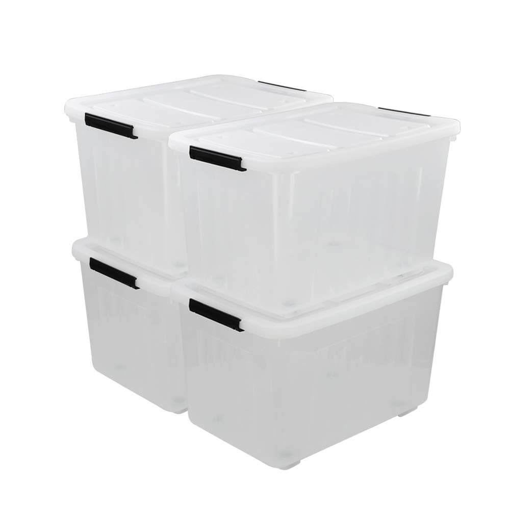Callyne 70 L Clear Plastic Large Storage Box with Wheels, Set of 4 LargeLatch Plastic Box for Storage