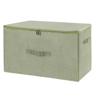 ANMINY Storage Bins with Zipper Lids 51.9 Qt Lidded Fabric Storage Boxes Baskets Cubes with Handles Collapsible Washable Cotton Linen Closet Shelf Clothes Organizer - Green, Extra Large