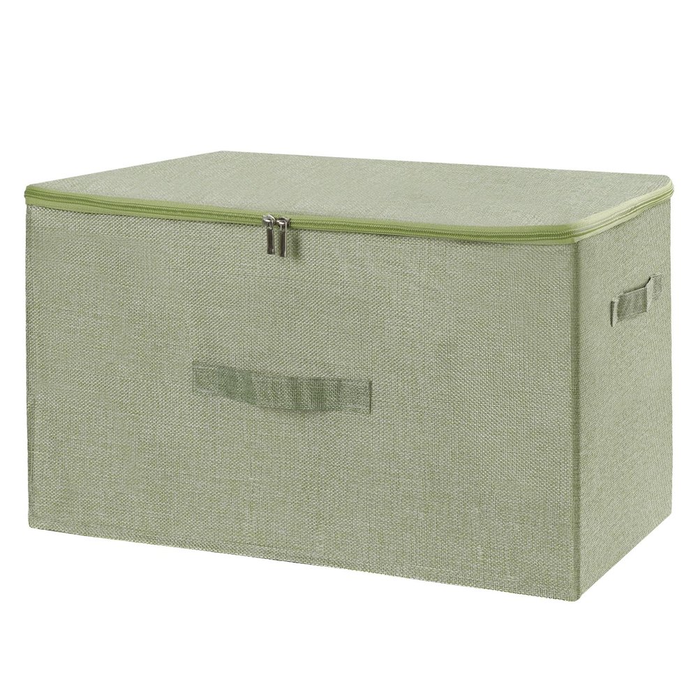 ANMINY Storage Bins with Zipper Lids 51.9 Qt Lidded Fabric Storage Boxes Baskets Cubes with Handles Collapsible Washable Cotton Linen Closet Shelf Clothes Organizer - Green, Extra Large