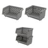 Callyne 3 Pack Plastic Stacking Organizer Basket, Open Front Large Stackable Storage Bins, Gray view 4