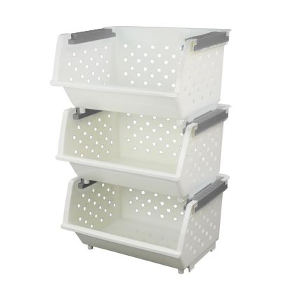 Bringer 4-Pack Plastic Stackable Storage Basket, Kitchen Stacking Organizer Basket, White