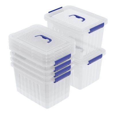 Bringer 6-Pack 10 L Plastic Storage Box, Clear Latch Storage Box with Blue Handle
