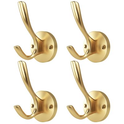ZUONAI Gold Hooks 4 Pack Towel Hooks Gold Brushed Gold Wall Hooks Heavy Duty Metal Coat Hooks for Hanging Coats and Hat Hooks Wall Mounted Towel Hook for Bathrooms Color Varies by Lighting See Images