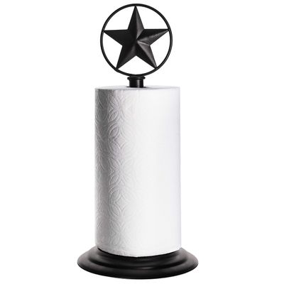 Black Rustic Texas Star Paper Towel Holder - Country Farmhouse Iron Metal Primitive Kitchen Countertop Paper Towel Holders, Western Style Stand for Paper Towels, Table Decor (Paper Towel Holder)