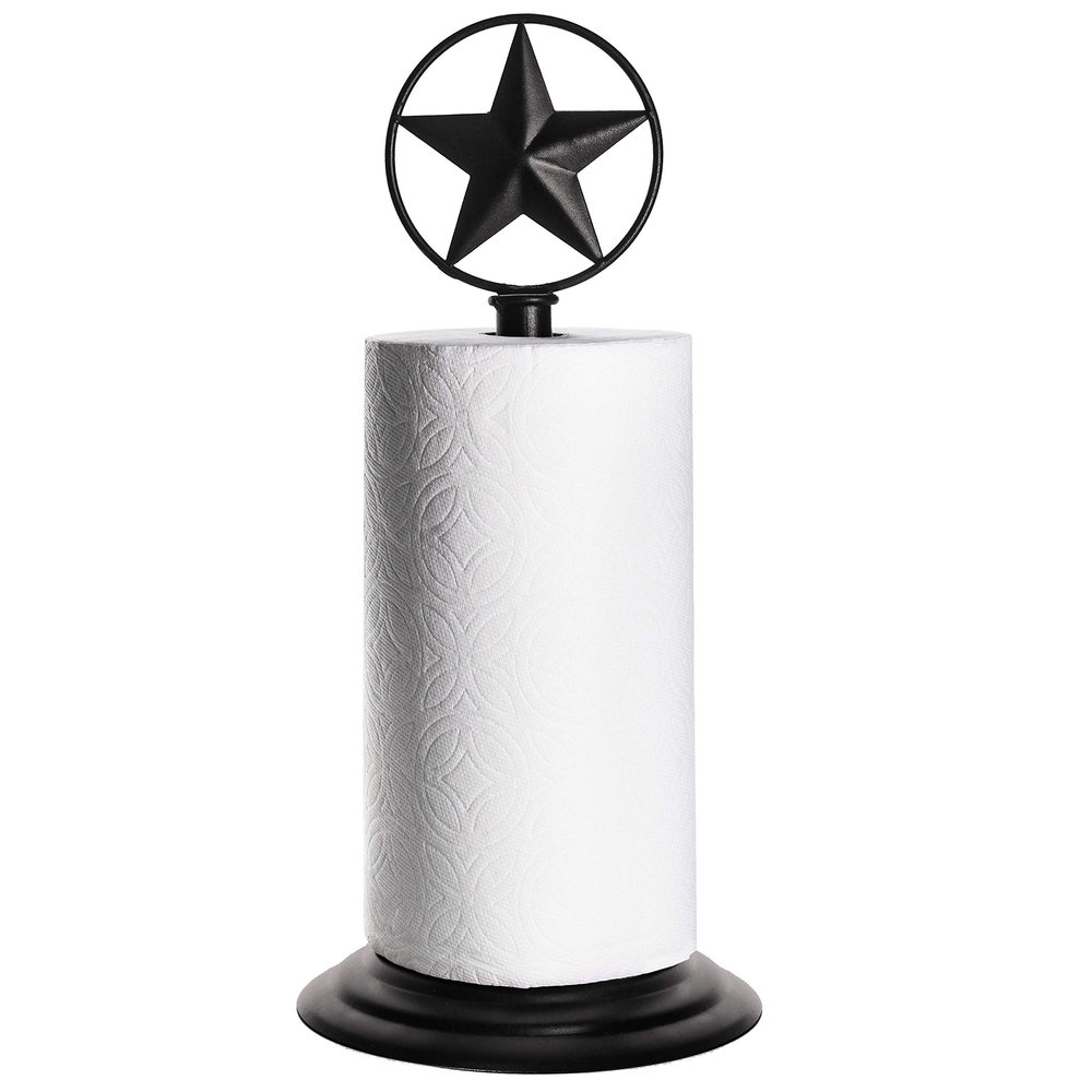 Black Rustic Texas Star Paper Towel Holder - Country Farmhouse Iron Metal Primitive Kitchen Countertop Paper Towel Holders, Western Style Stand for Paper Towels, Table Decor (Paper Towel Holder)