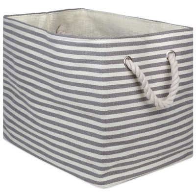15" Gray and Silver Stripe Storage and Laundry Bin