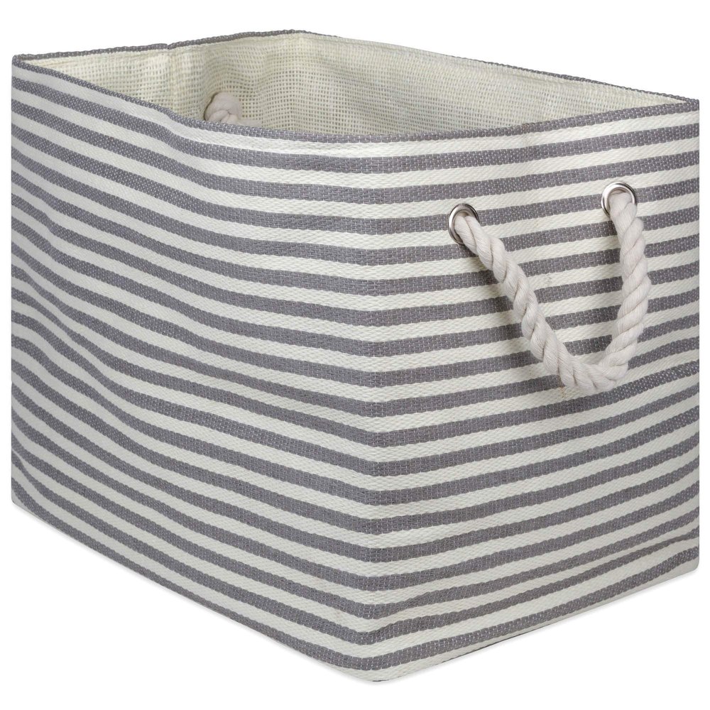 15" Gray and Silver Stripe Storage and Laundry Bin