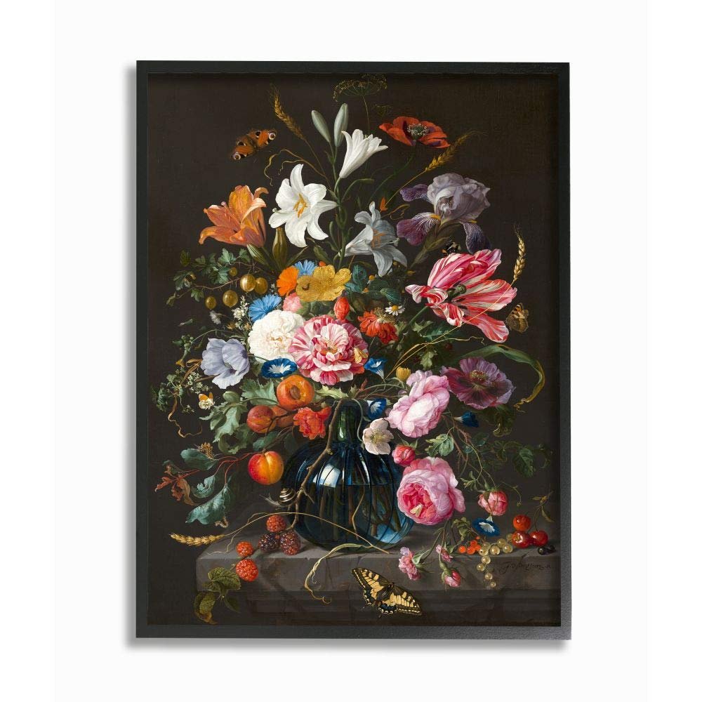 Stupell Industries Elegant Floral Bouquet Butterfly and Fruit Details, Designed by Ziwei Li Wall Art, 11 x 14, Black Framed